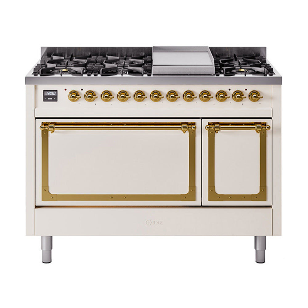 ILVE Nostalgie II Noblesse 48" Dual Fuel Freestanding Range 8 Sealed Burners + Griddle with Solid Door - UN48FQNMP