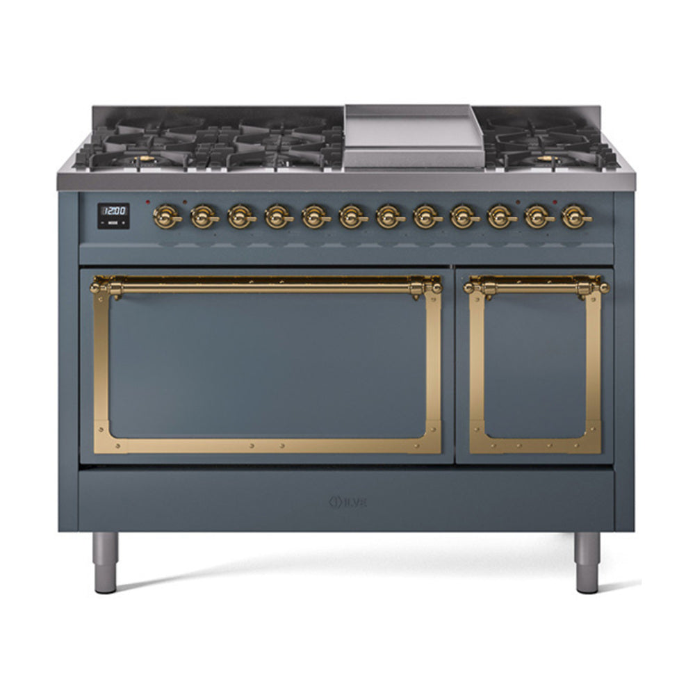 ILVE Nostalgie II Noblesse 48" Dual Fuel Freestanding Range 8 Sealed Burners + Griddle with Solid Door - UN48FQNMP