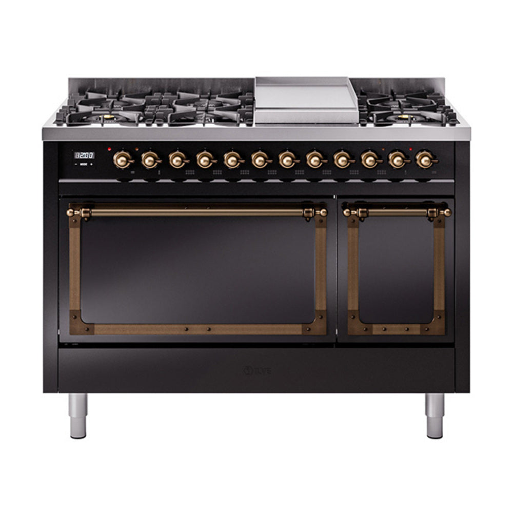 ILVE Nostalgie II Noblesse 48" Dual Fuel Freestanding Range 8 Sealed Burners + Griddle with Solid Door - UN48FQNMP