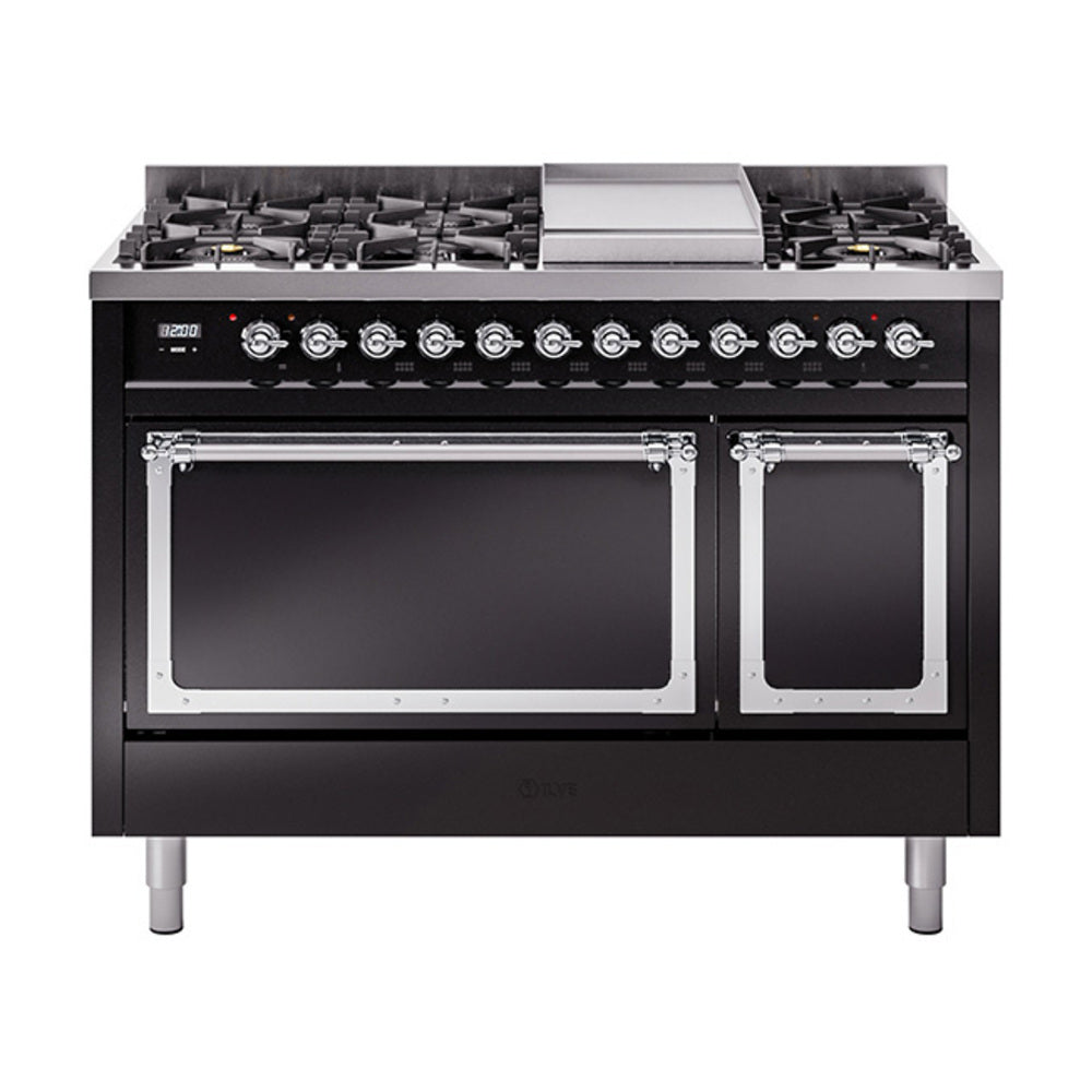 ILVE Nostalgie II Noblesse 48" Dual Fuel Freestanding Range 8 Sealed Burners + Griddle with Solid Door - UN48FQNMP