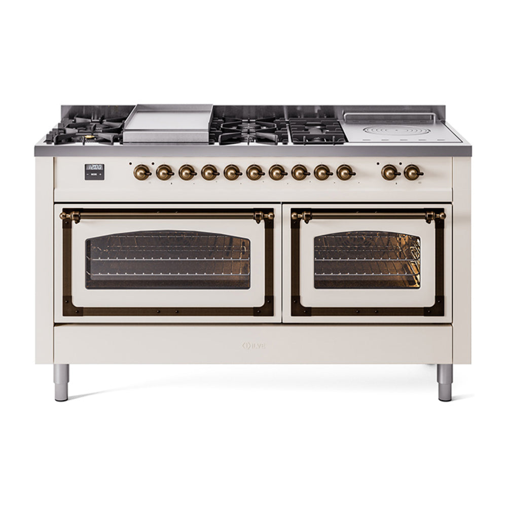 ILVE Nostalgie II Noblesse 60" Dual Fuel Range with 7 Sealed Burners + Griddle + French Top with Triple Glass Door UN60FSNMP
