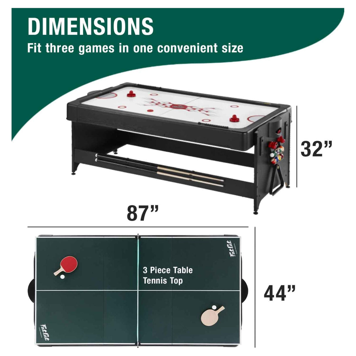 Fat Cat Original 3-in-1 7' Pockey Multi-Game Table
