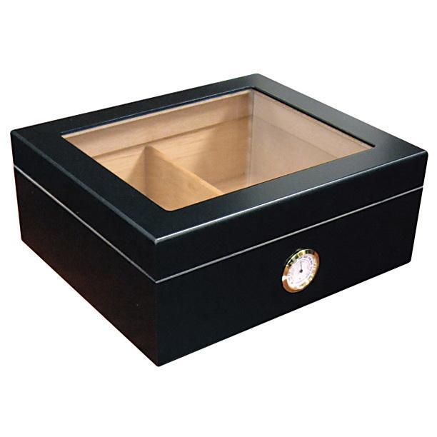 The Chalet Black or Cherry Glass Top Humidor by Prestige Import Group - 25-50 Cigar ct