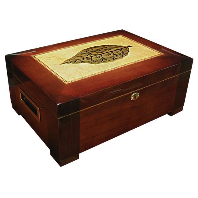 The Stetson Tobacco Leaf Inlay Humidor by Prestige Import Group - 150 Cigar ct