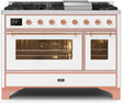ILVE Majestic 48 Inch Dual Fuel Range Burner Top 8 Burners+Fry Top UM12FDNS3WHPLP