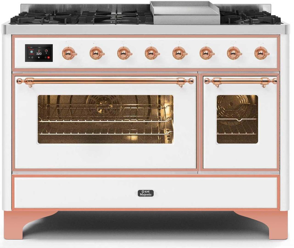 ILVE Majestic 48 Inch Dual Fuel Range Burner Top 8 Burners+Fry Top UM12FDNS3WHPLP