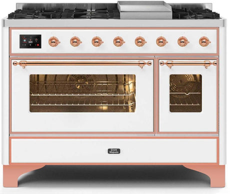 ILVE Majestic 48 Inch Dual Fuel Range Burner Top 8 Burners+Fry Top UM12FDNS3WHPLP