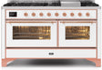 ILVE Majestic II 60 Inch Dual Fuel Range Burner Top 9 Burners+Fry Top UM15FDNS3WHPLP