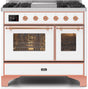 ILVE Majestic 40 Inch Dual Fuel Range Burner Top 6 Burners+Fry Top UMD10FDNS3WHPLP