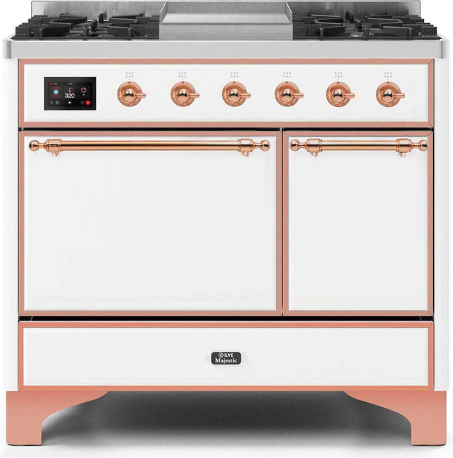 ILVE Majestic 40 Inch Dual Fuel Range Burner Top 6 Burners+Fry Top UMD10FDQNS3WHPLP