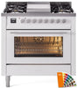 ILVE Professional Plus 36 Inch Dual Fuel Range Burner Top 6 Burners+Fry Top UP36FWMPRALP