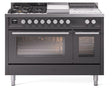 ILVE Professional Plus 48 Inch Dual Fuel Range Burner Top 5 Burners+Fry Top+Coup de Feu UP48FSWMPRALP