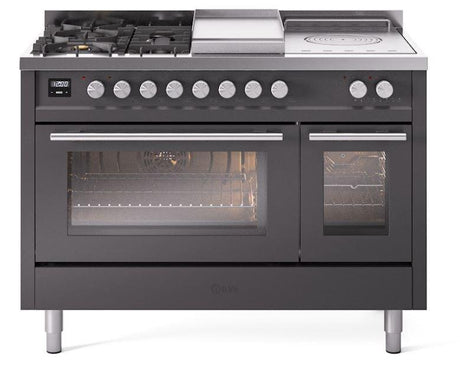 ILVE Professional Plus 48 Inch Dual Fuel Range Burner Top 5 Burners+Fry Top+Coup de Feu UP48FSWMPRALP