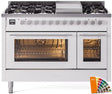 ILVE Professional Plus 48 Inch Dual Fuel Range Burner Top 8 Burners+Fry Top UP48FWMPRALP