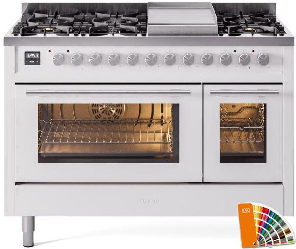 ILVE Professional Plus 48 Inch Dual Fuel Range Burner Top 8 Burners+Fry Top UP48FWMPRALP