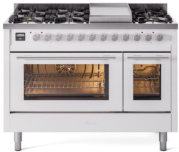 ILVE Professional Plus 48 Inch Dual Fuel Range Burner Top 8 Burners+Fry Top UP48FWMPWHLP