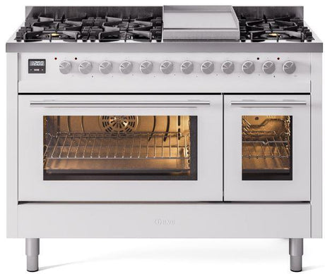 ILVE Professional Plus 48 Inch Dual Fuel Range Burner Top 8 Burners+Fry Top UP48FWMPWHLP