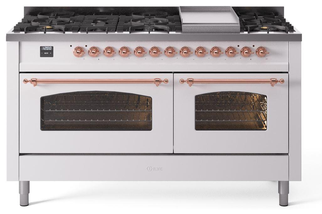 ILVE Nostalgie 60 Inch Dual Fuel Range Burner Top 9 Burners+Fry Top UP60FNMPWHPLP