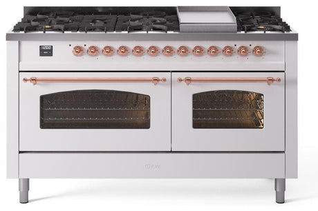ILVE Nostalgie 60 Inch Dual Fuel Range Burner Top 9 Burners+Fry Top UP60FNMPWHPLP