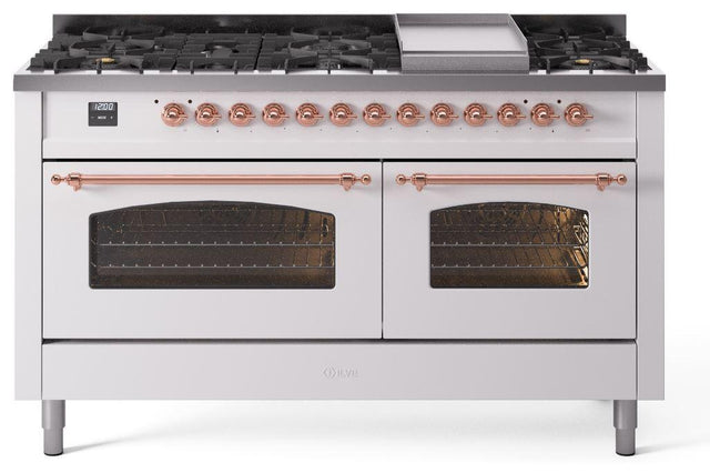 ILVE Nostalgie 60 Inch Dual Fuel Range Burner Top 9 Burners+Fry Top UP60FNMPWHPLP