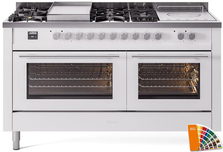 ILVE Professional Plus 60 Inch Dual Fuel Range Burner Top 7 Burners+Fry Top+Coup de Feu UP60FSWMPRALP