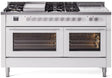 ILVE Professional Plus 60 Inch Dual Fuel Range Burner Top 7 Burners+Fry Top+Coup de Feu UP60FSWMPWHLP
