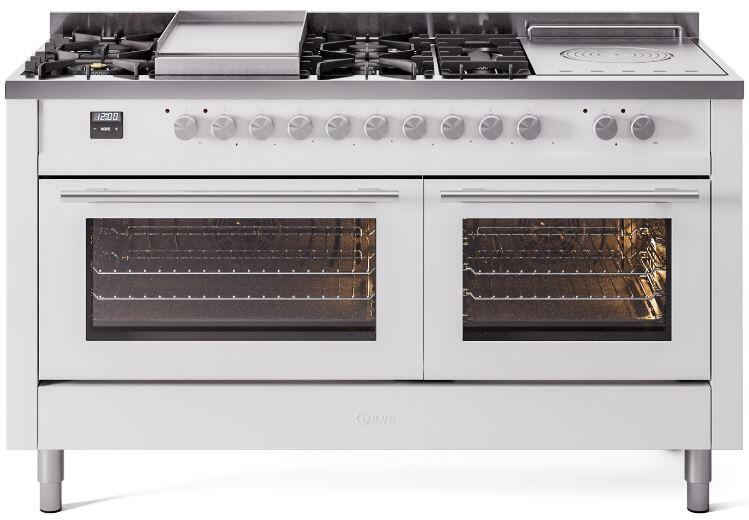 ILVE Professional Plus 60 Inch Dual Fuel Range Burner Top 7 Burners+Fry Top+Coup de Feu UP60FSWMPWHLP