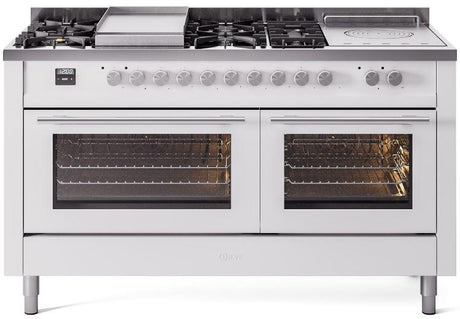 ILVE Professional Plus 60 Inch Dual Fuel Range Burner Top 7 Burners+Fry Top+Coup de Feu UP60FSWMPWHLP