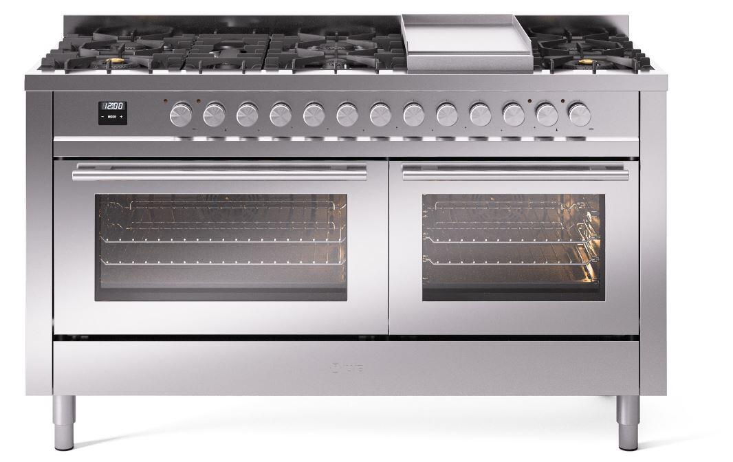 ILVE Professional Plus 60 Inch Dual Fuel Range Burner Top 9 Burners+Fry Top UP60FWMPRALP