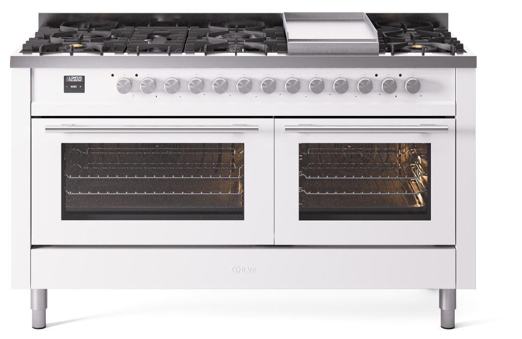 ILVE Professional Plus 60 Inch Dual Fuel Range Burner Top 9 Burners+Fry Top UP60FWMPWHLP