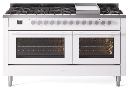 ILVE Professional Plus 60 Inch Dual Fuel Range Burner Top 9 Burners+Fry Top UP60FWMPWHLP