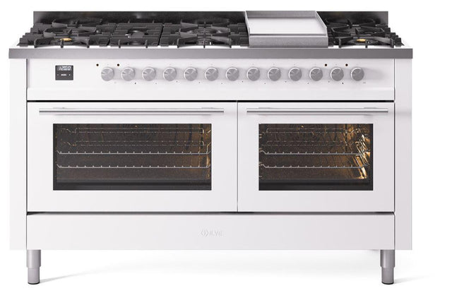 ILVE Professional Plus 60 Inch Dual Fuel Range Burner Top 9 Burners+Fry Top UP60FWMPWHLP