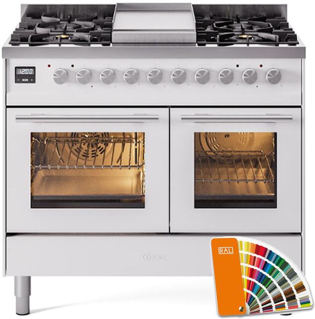 ILVE Professional Plus 40 Inch Dual Fuel Range Burner Top 6 Burners+Fry Top UPD40FWMPRALP