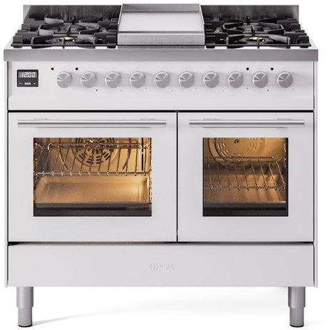 ILVE Professional Plus 40 Inch Dual Fuel Range Burner Top 6 Burners+Fry Top UPD40FWMPWHLP