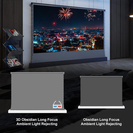 VIVIDSTORM S 3D ALR Motorized Tension Floor Rising 3D Obsidian Long Throw ALR(High Gain) Projector Screen