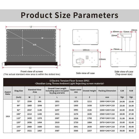 VIVIDSTORM S ALR Motorized Tension Floor Rising Obsidian Long Throw ALR Projector Screen