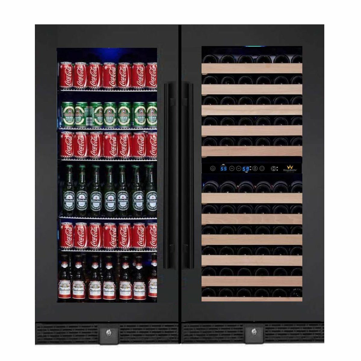 Kings Bottle 56" Upright Wine And Beverage Fridge Center Cabinet Freestanding KBU100BW3-FG