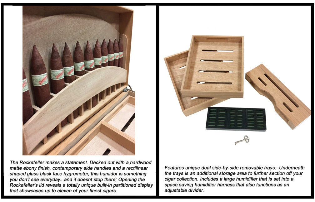 Prestige Imports Rockefeller 130 Ct. Ebony humidor with Eleven 64 Ring Gauge Cigar Display