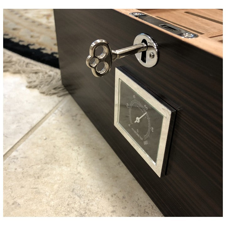 Prestige Imports Rockefeller 130 Ct. Ebony humidor with Eleven 64 Ring Gauge Cigar Display