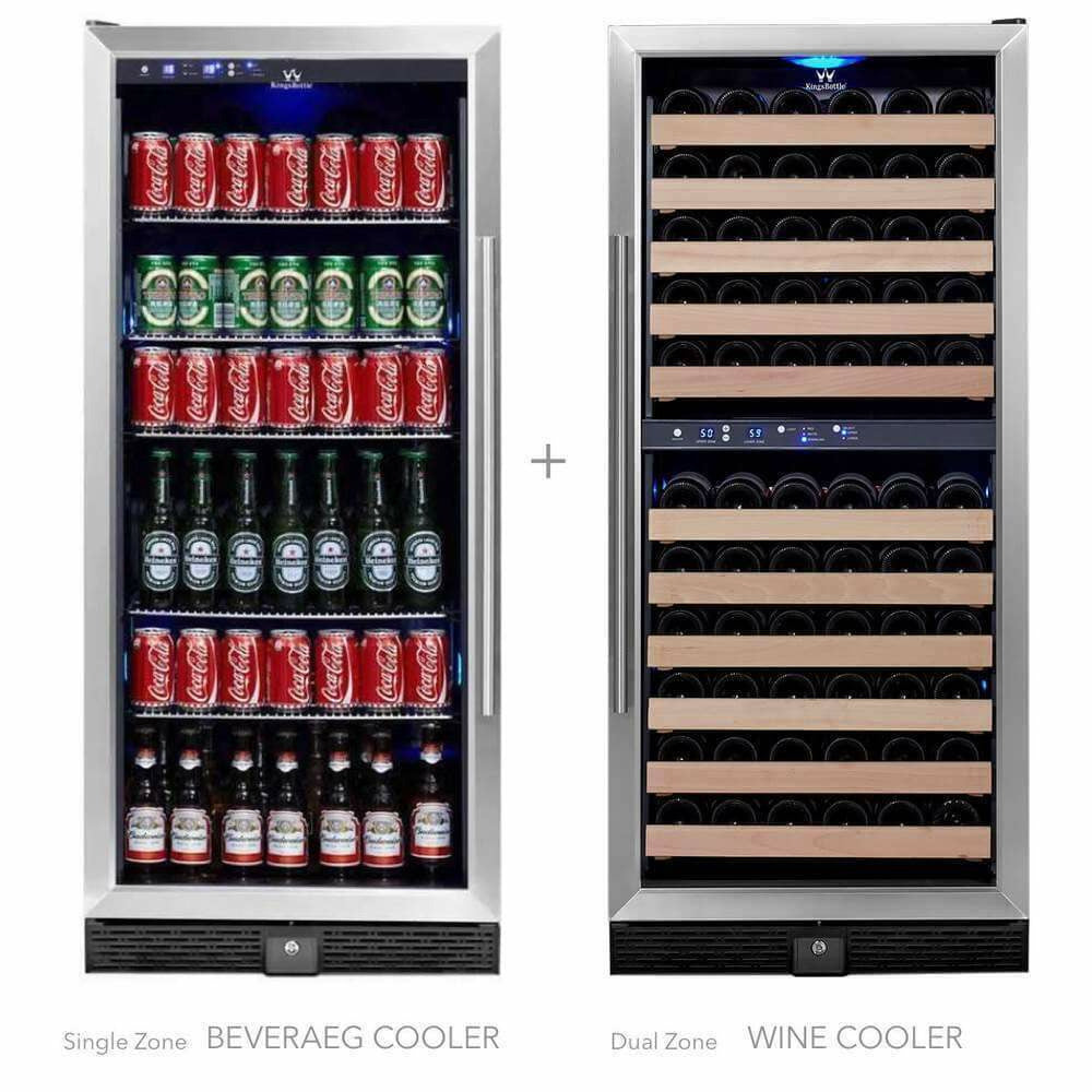 Kings Bottle 56" Upright Wine And Beverage Fridge Center Cabinet Freestanding KBU100BW3-FG