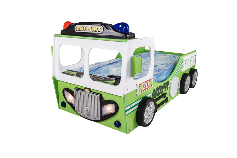 Maxima House Toddler Fire Truck Bed with mattress, Green