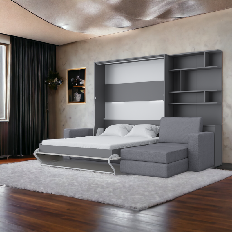 Maxima House Murphy Bed INVENTO European Queen size with a Sectional Sofa and a Bookcase