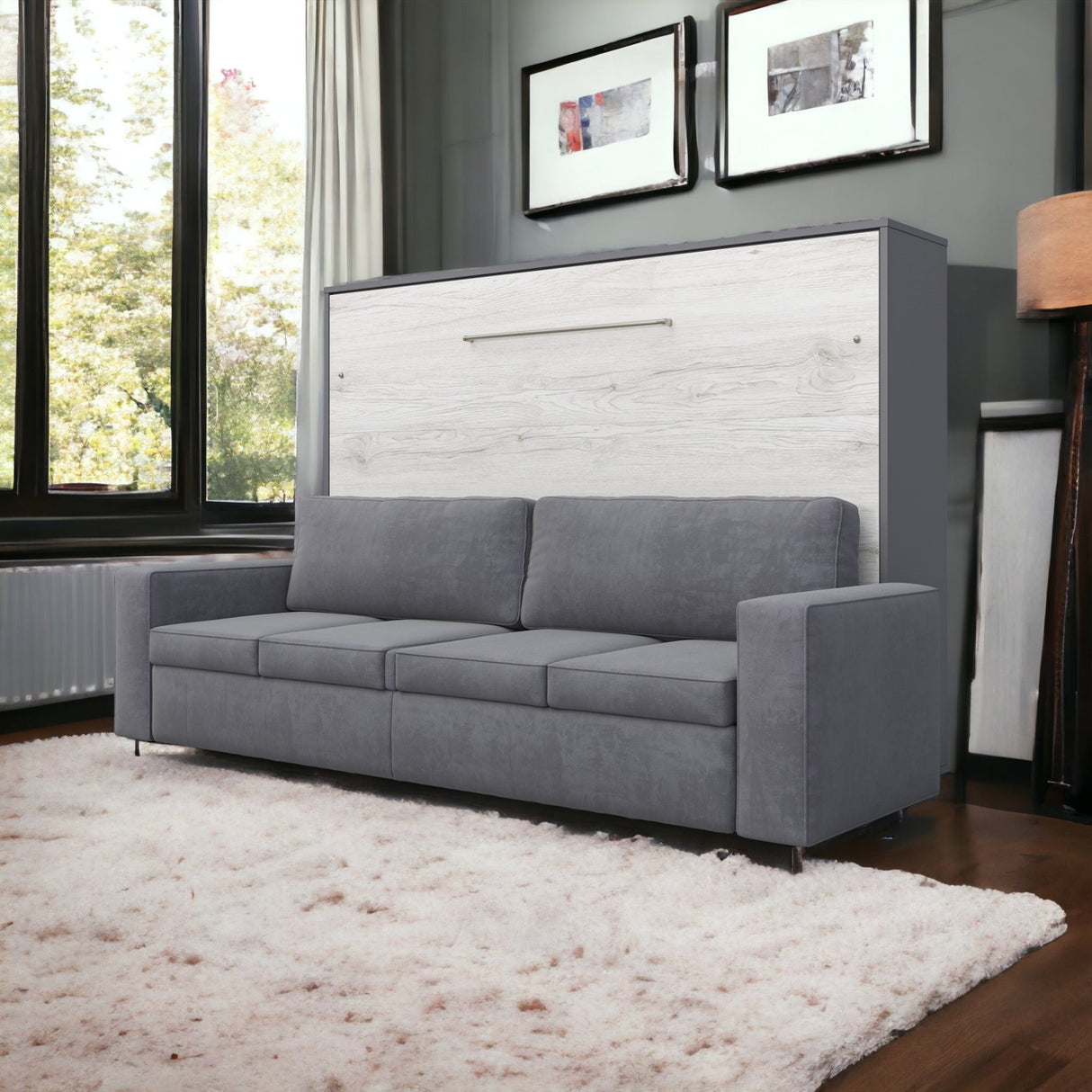 Maxima House Horizontal Murphy bed INVENTO with a Sofa, European Queen