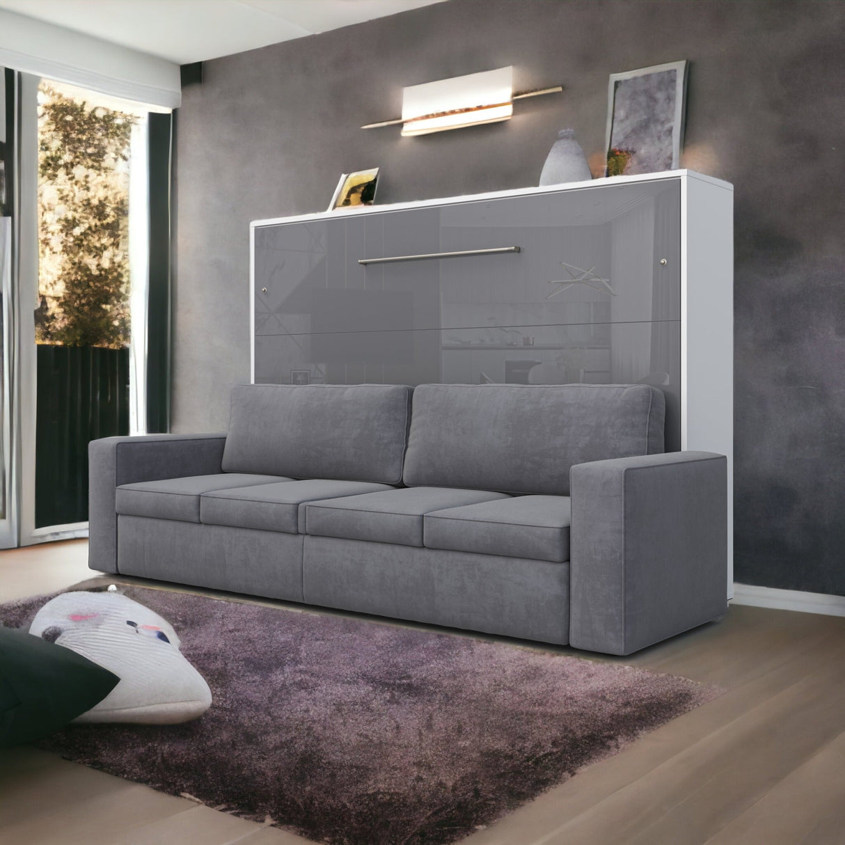 Maxima House Horizontal Murphy bed INVENTO with a Sofa, European Queen