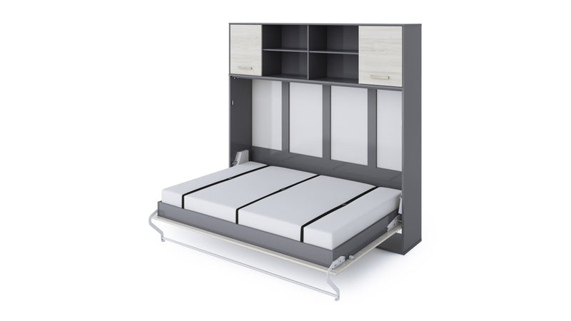 Maxima House Invento Horizontal Wall Bed, European Twin Size with a cabinet on top