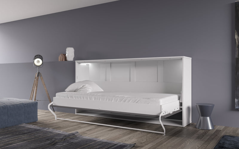 Maxima House European Horizontal TWIN size Murphy Bed INVENTO with mattress and LED
