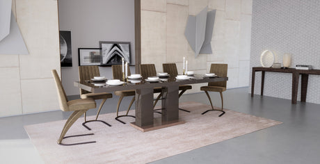 Maxima House Dining Set LISA 7 pcs. modern brown glossy Dining Table with 2 self-storing leaves plus 6 chairs