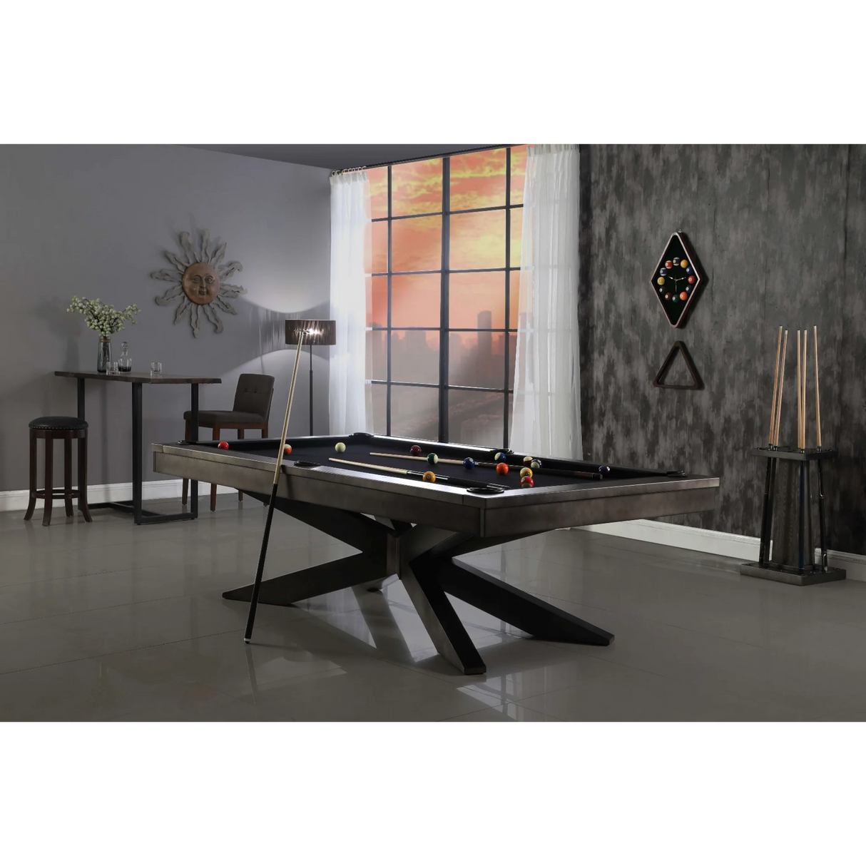 Plank & Hide Felix Steel Pool Table (Size 8') 28005-GUN with Free Accessory Kit, Free Steel Cue Rack