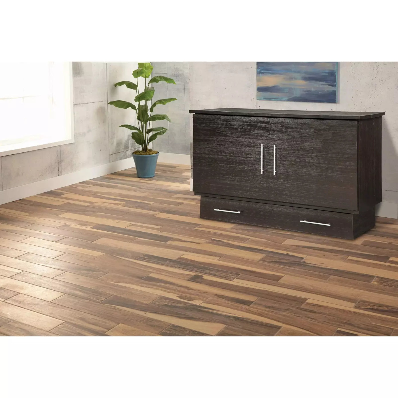 Arason Creden-ZzZ Coffee/Espresso Murphy Full/Queen Cabinet Bed Brushed White