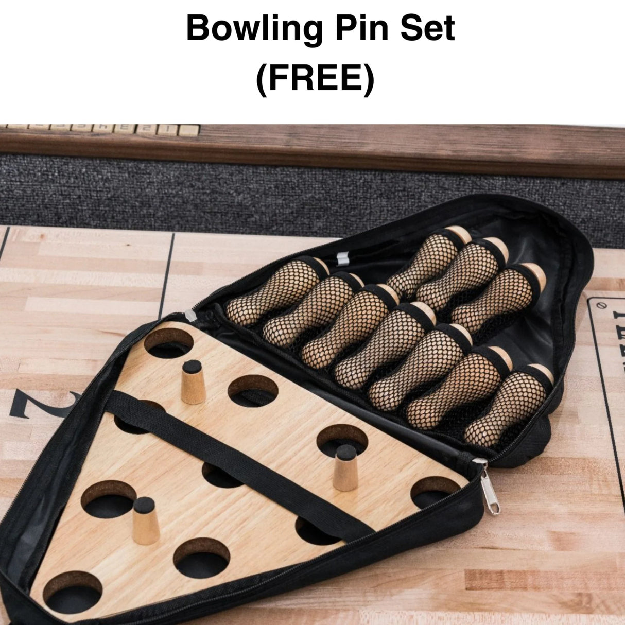 Plank & Hide Otis Shuffleboard Table with Free Bowling Pin Set